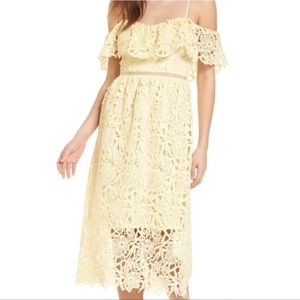 ASTR Off-The-Shoulder Midi Lace Yellow Dress